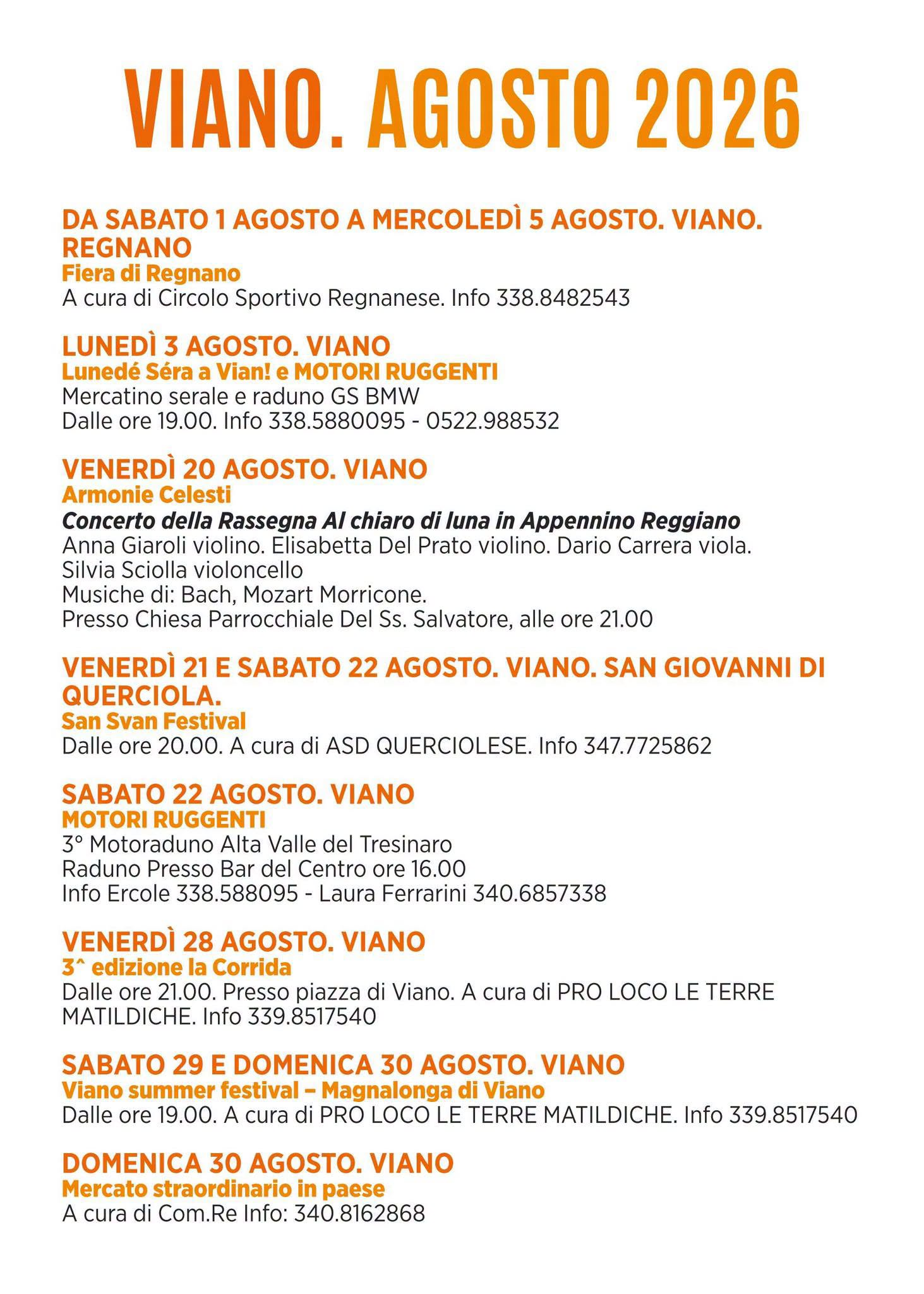 «La Corrida» 3ª edizione – Viano, 28 Agosto 2026