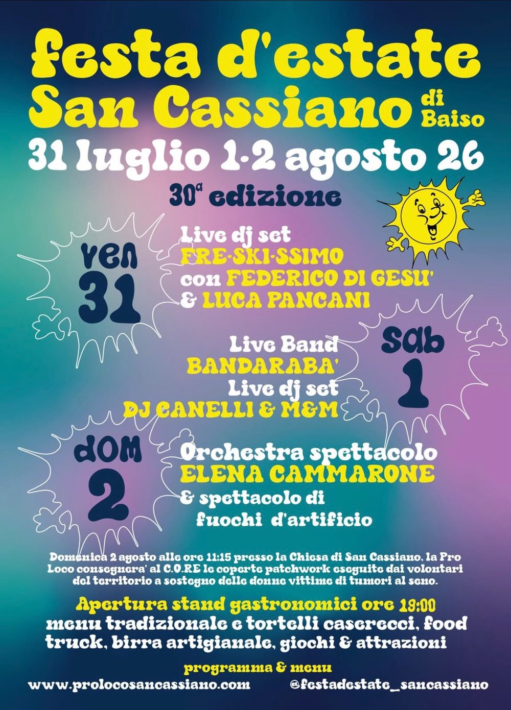 Festa d'Estate di San Cassiano – 30ª edizione, apertura con dj set «Fre-Ski-Ssimo», Baiso, 31 Luglio 2026