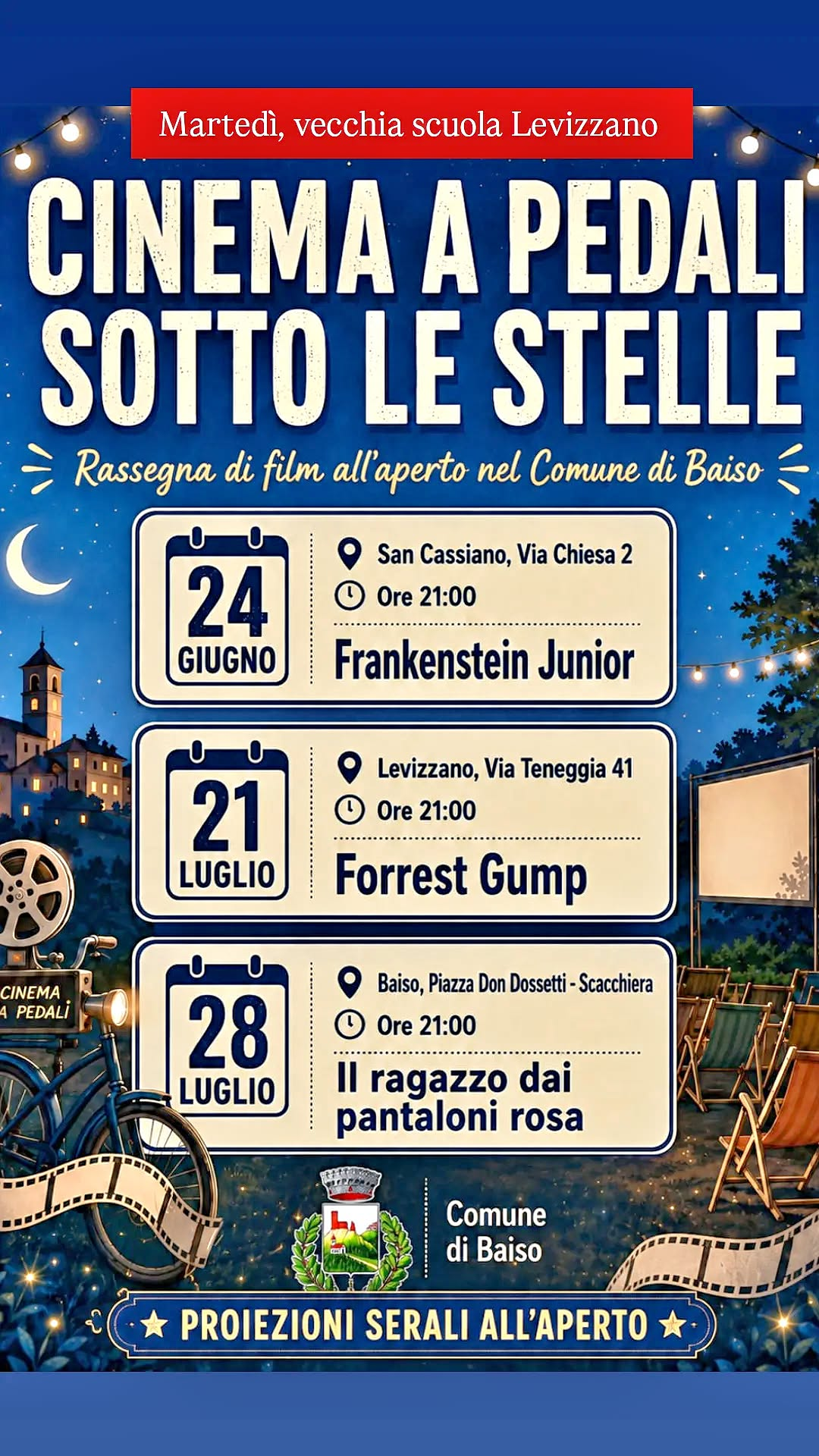 Cinema a Pedali sotto le Stelle – «Il ragazzo dai pantaloni rosa», Baiso, 28 Luglio 2026
