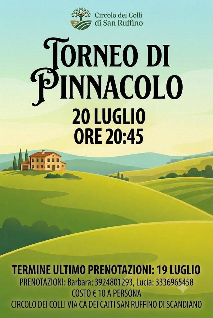 Torneo di Pinnacolo al Circolo dei Colli – San Ruffino (Scandiano), 20 Luglio 2026