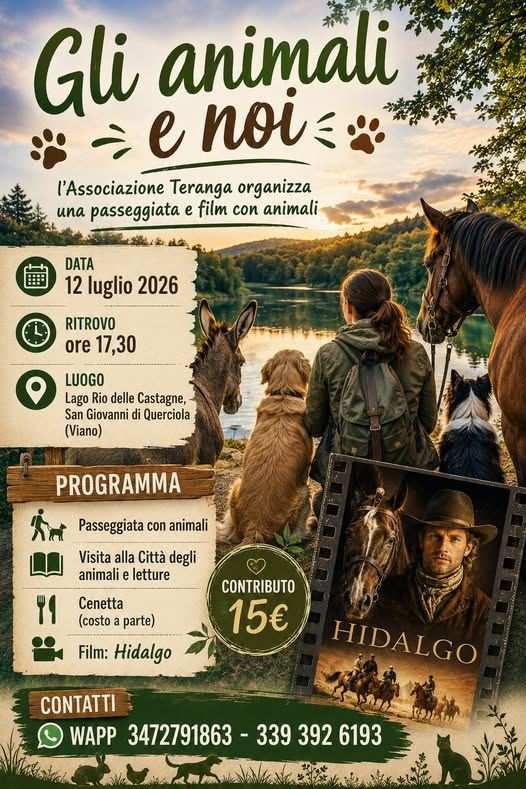 Gli animali e noi – Passeggiata e film con l'Associazione Teranga, Querciola (Viano), 12 Luglio 2026