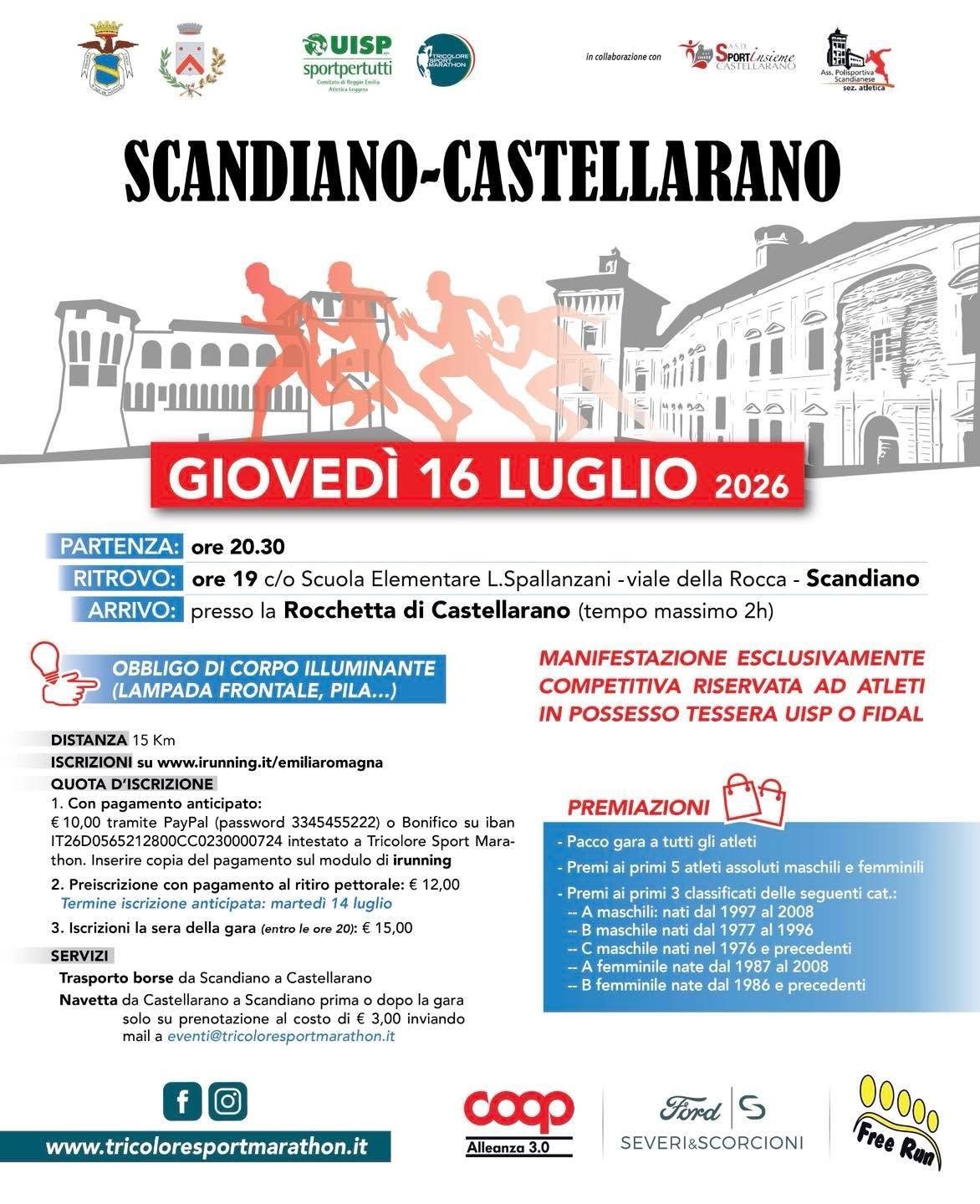 Scandiano-Castellarano – Corsa competitiva 15 km, 16 Luglio 2026
