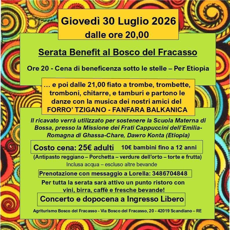 Serata Benefit al Bosco del Fracasso – Cena sotto le stelle per l'Etiopia, Scandiano, 30 Luglio 2026