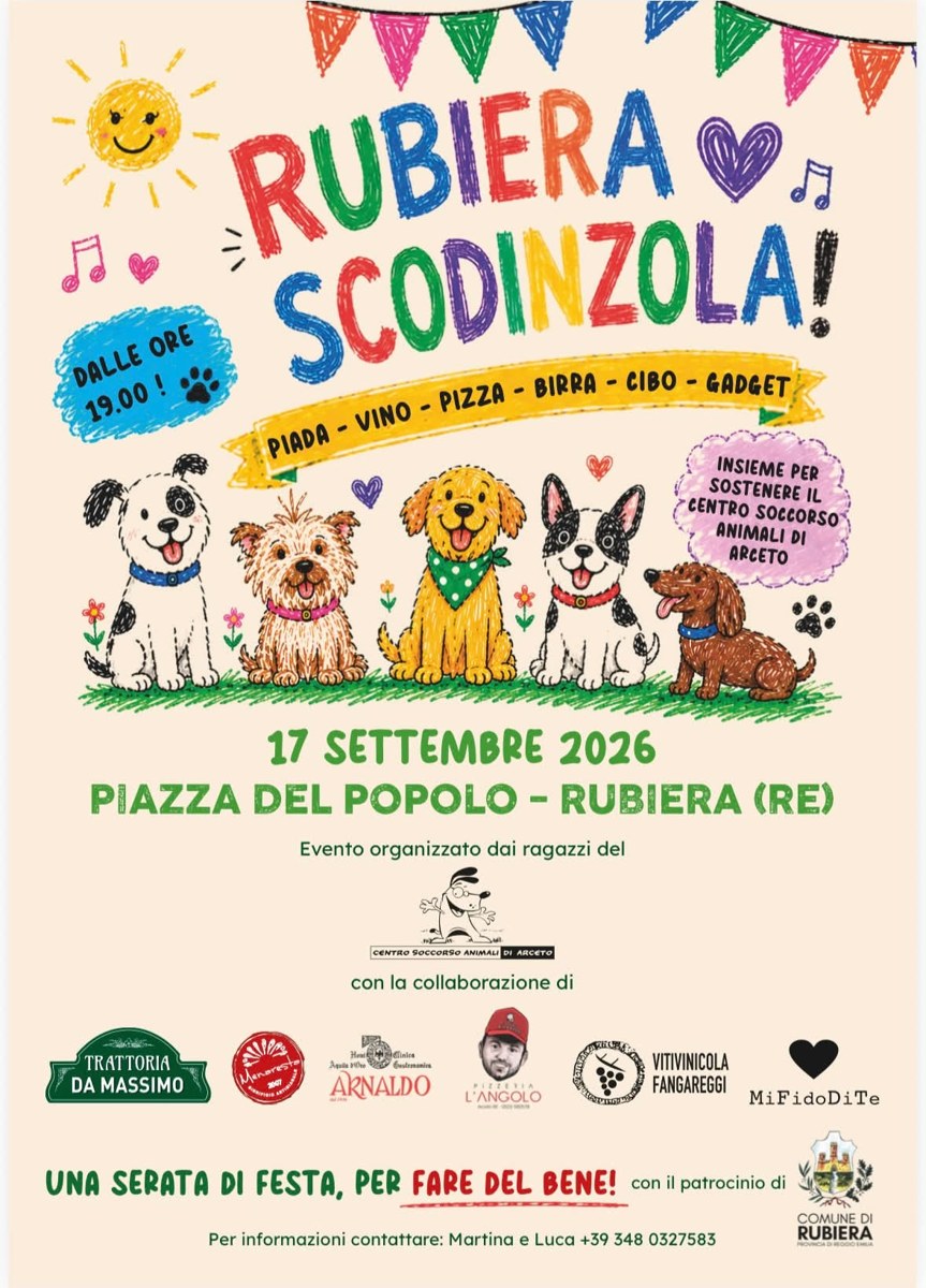 «Rubiera scodinzola» – Serata benefica per il Centro Soccorso Animali di Arceto, Rubiera, 17 Settembre 2026