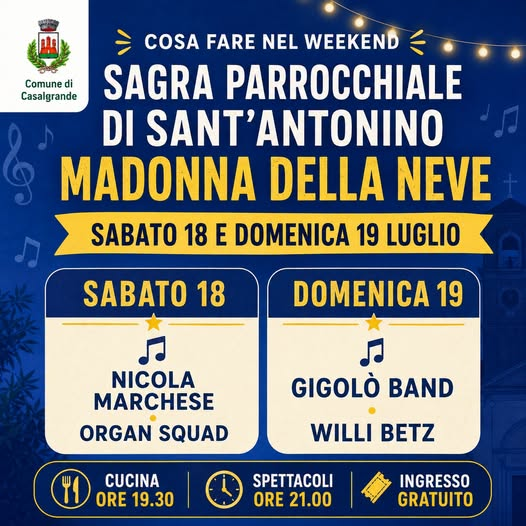 Sagra Parrocchiale di Sant'Antonino «Madonna della Neve» – 18 e 19 Luglio 2026, Casalgrande