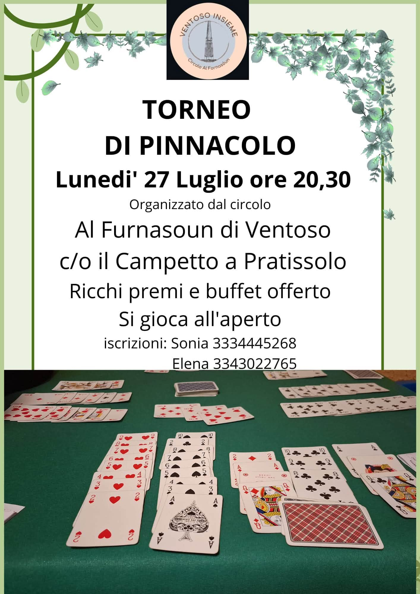 Torneo di Pinnacolo – Circolo Al Furnasoun di Ventoso, Pratissolo (Scandiano), 27 Luglio 2026