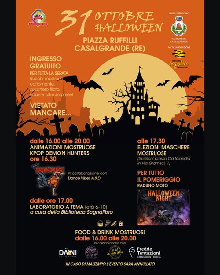 Halloween in piazza Ruffilli e sfilata delle maschere, Casalgrande, 31 ottobre 2026