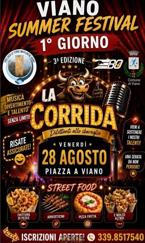 Viano Summer Festival – 1° giorno: «La Corrida» dilettanti allo sbaraglio, Viano, 28 Agosto 2026