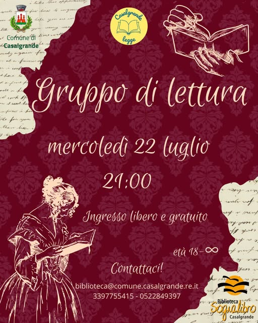 Gruppo di Lettura Adulti – Biblioteca Sognalibro, Casalgrande, 22 Luglio 2026