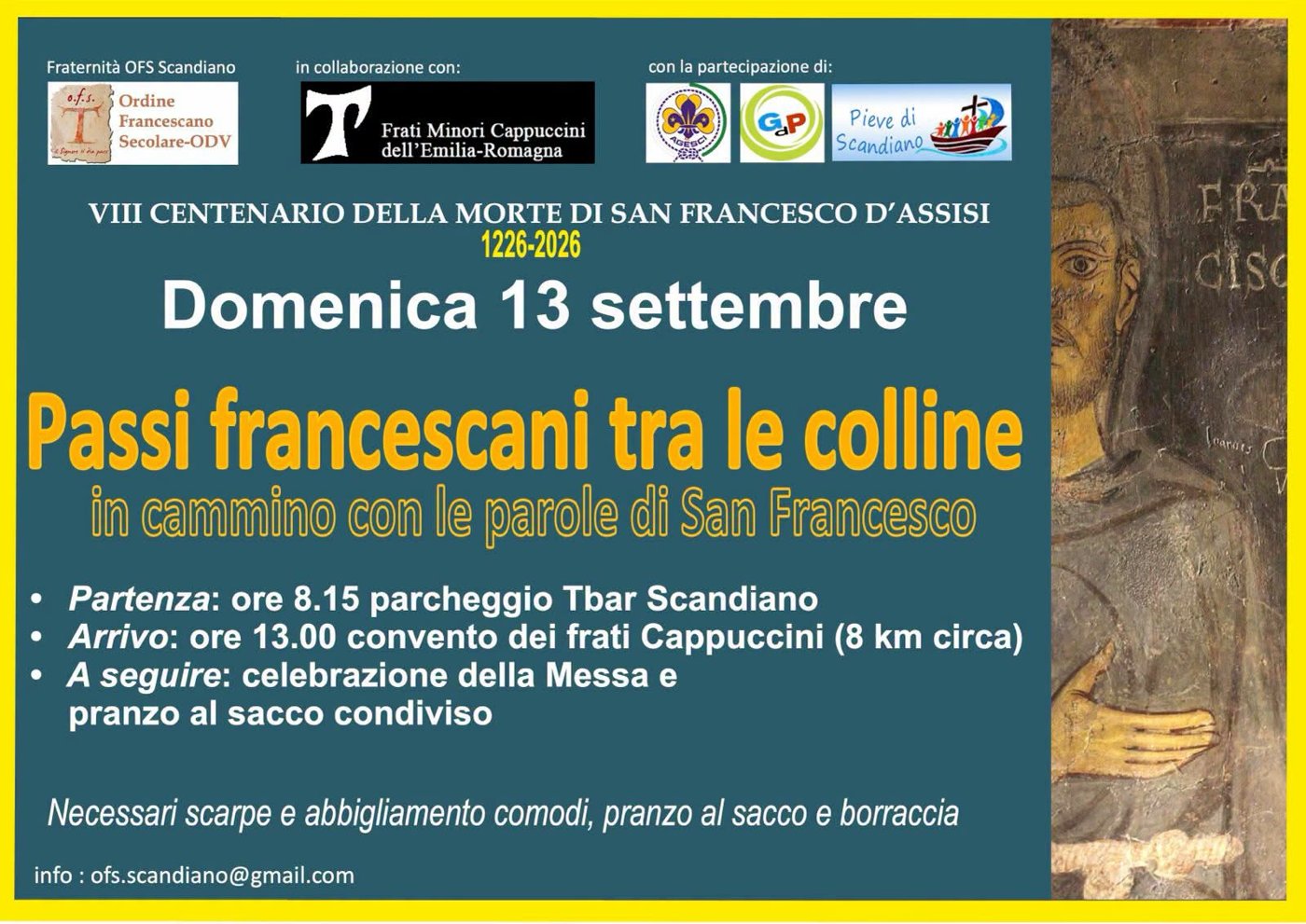 «Passi francescani tra le colline» – Camminata da Scandiano al convento dei Cappuccini, 13 Settembre 2026