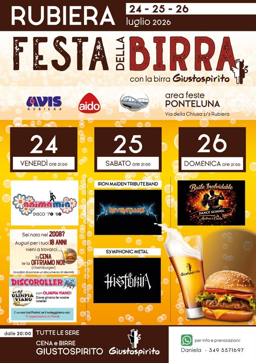 Festa della Birra a Rubiera – Area Feste Ponteluna, 24-25-26 Luglio 2026